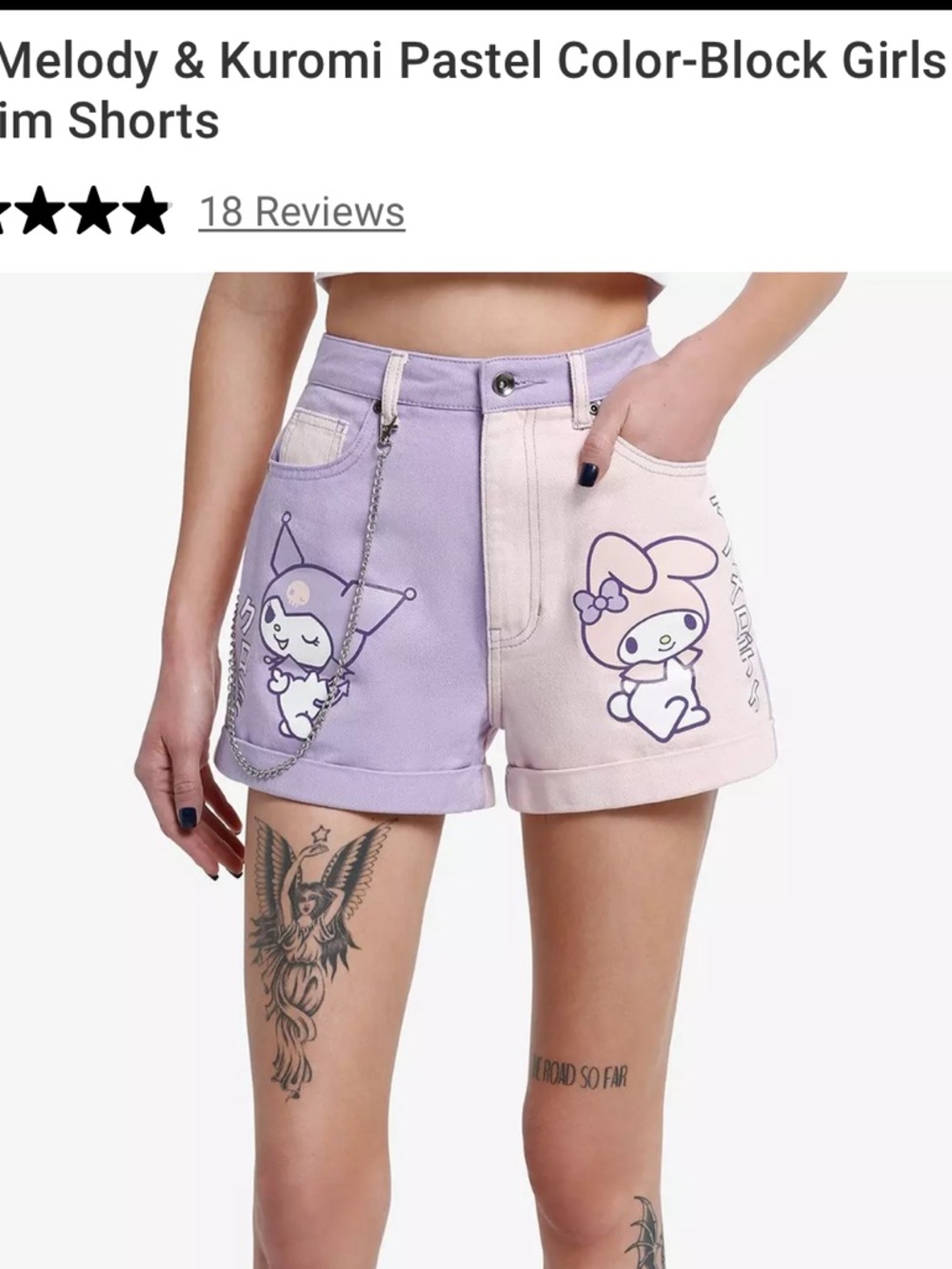 Sanrio Melody & Kuromi Pastel Lavender and Pink Color-Block Denim Shorts